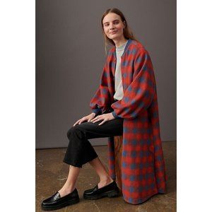 Anthropologie dra los angeles Sarabeth Puff-Sleeved long wool plaid coat LARGE